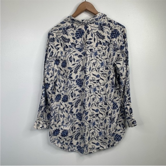 Women's Small Rachel Zoe Button Down Tunic Long Sleeve 100% Linen Floral Print - Picture 2 of 6
